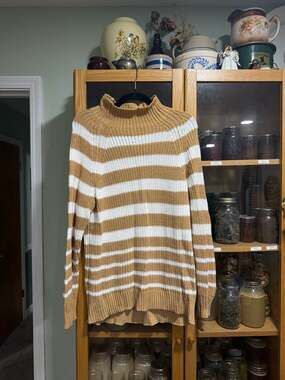 Style & Co Plus Size 0X Stripe Funnel Neck Chunky Knit Cotton Sweater